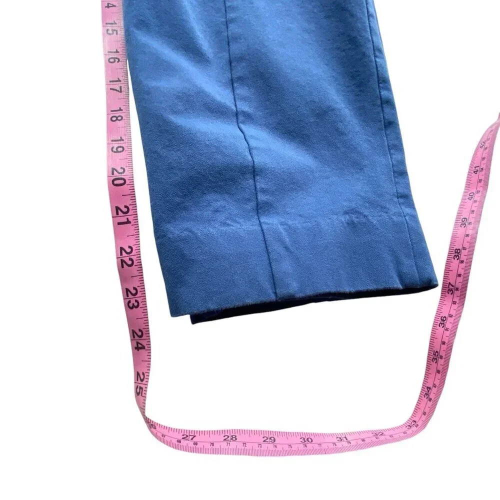 EVERLANE Women High Waist Stretch Pants Sz 16 Blue‎ Side Zip Cotton Elastic 43-6